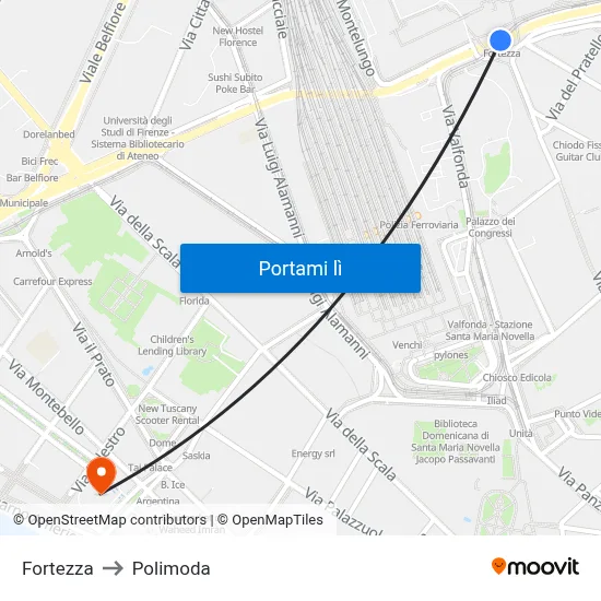 Fortezza to Polimoda map