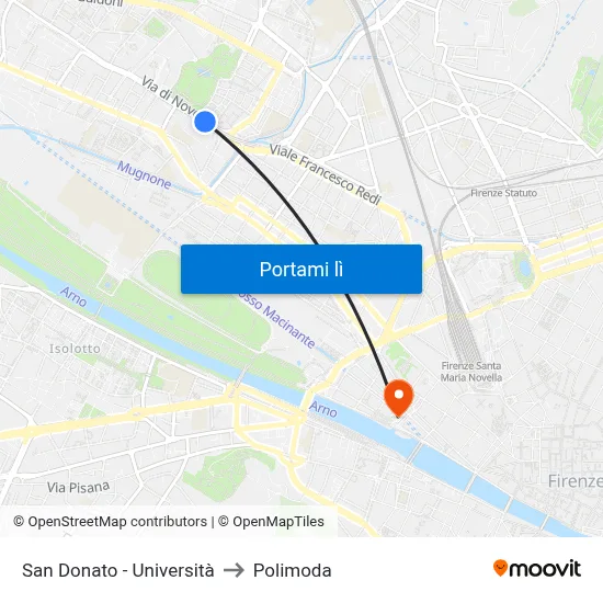 San Donato - Università to Polimoda map
