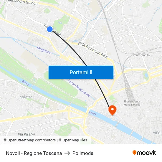 Novoli - Regione Toscana to Polimoda map