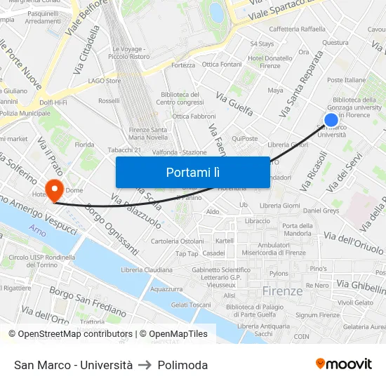 San Marco - Università to Polimoda map