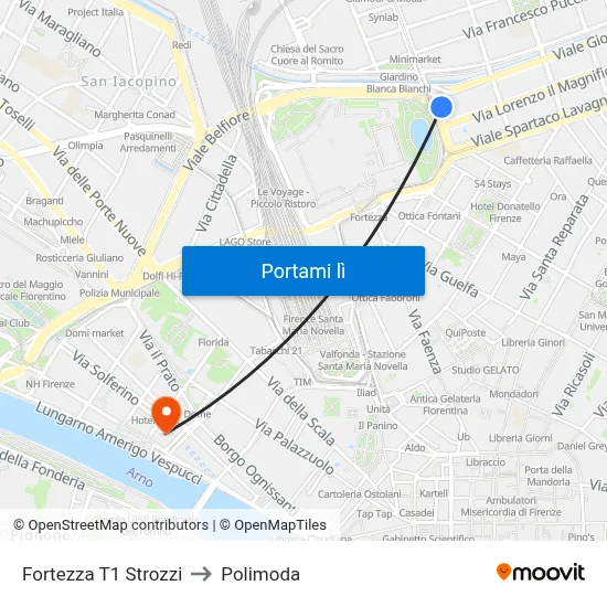 Fortezza T1 Strozzi to Polimoda map
