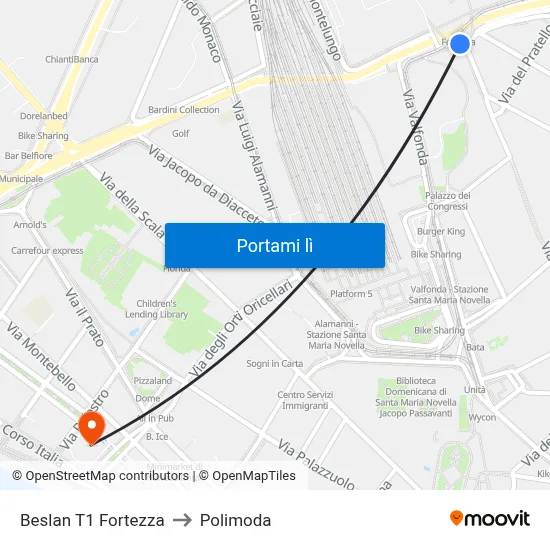 Beslan T1 Fortezza to Polimoda map