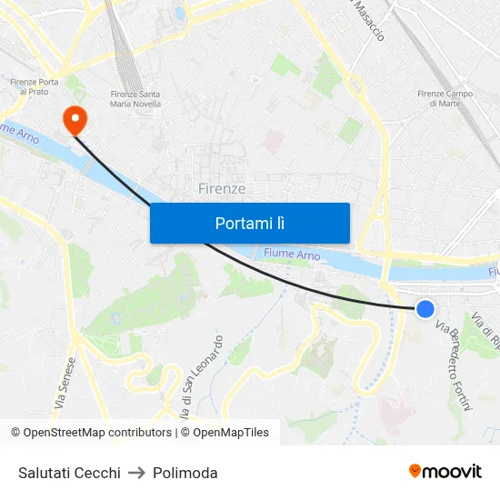 Salutati Cecchi to Polimoda map