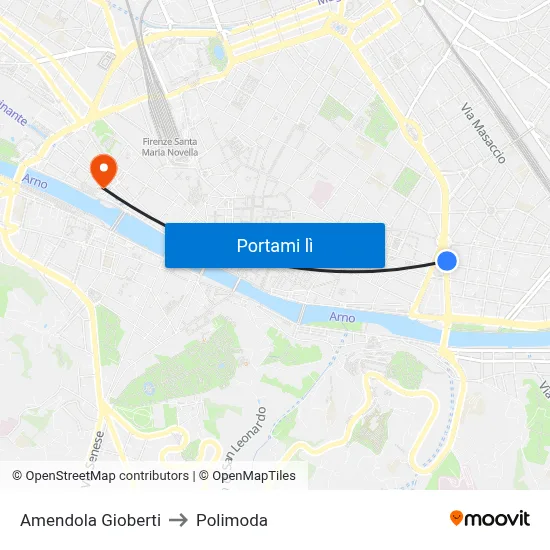 Amendola Gioberti to Polimoda map