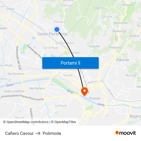 Cafiero Cavour to Polimoda map