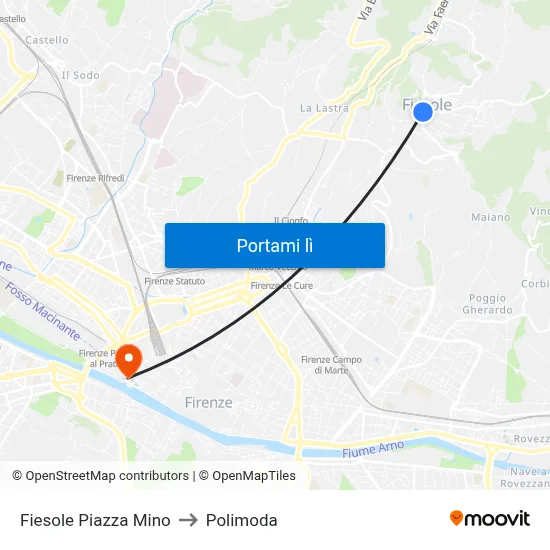 Fiesole Piazza Mino to Polimoda map