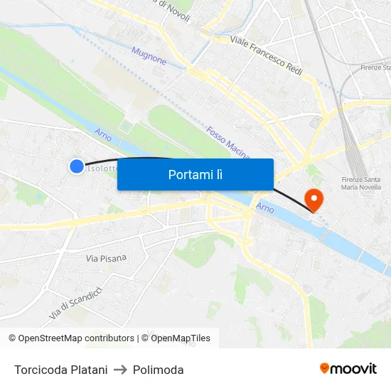Torcicoda Platani to Polimoda map