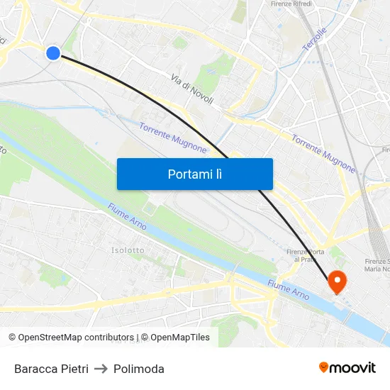 Baracca Pietri to Polimoda map