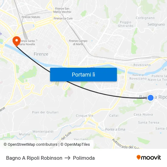 Bagno A Ripoli Robinson to Polimoda map