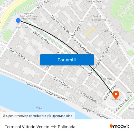 Terminal Vittorio Veneto to Polimoda map