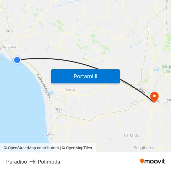 Paradiso to Polimoda map