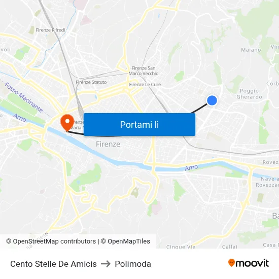 Cento Stelle De Amicis to Polimoda map