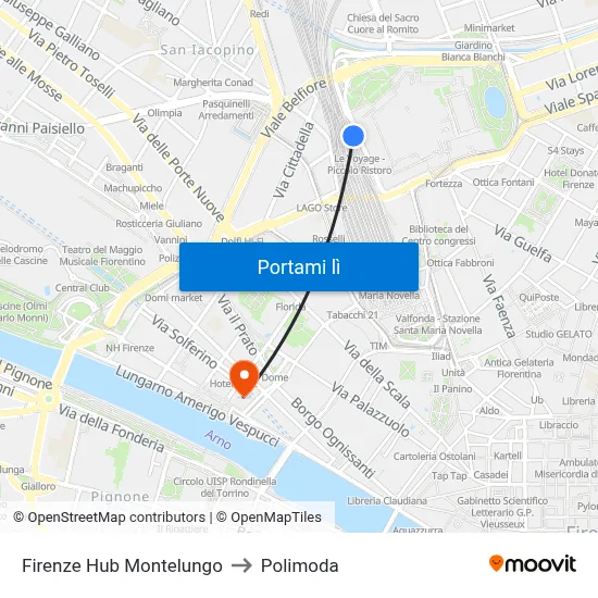 Firenze Hub Montelungo to Polimoda map