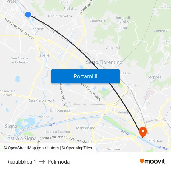 Repubblica 1 to Polimoda map