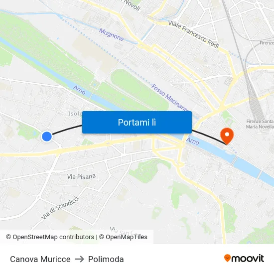 Canova Muricce to Polimoda map