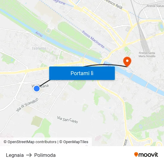 Legnaia to Polimoda map