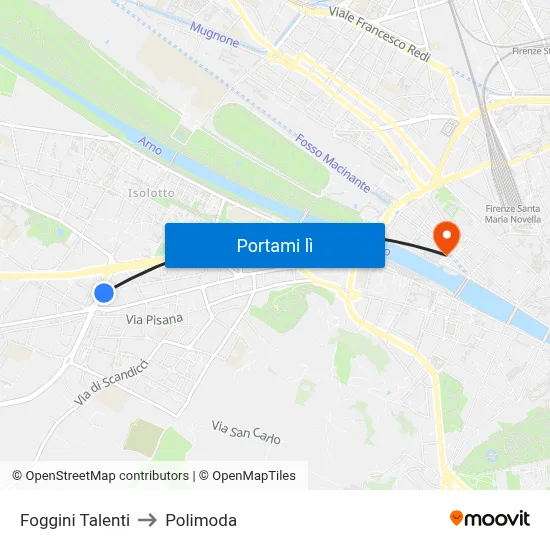 Foggini Talenti to Polimoda map