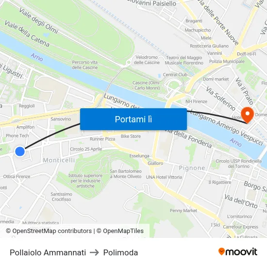 Pollaiolo Ammannati to Polimoda map