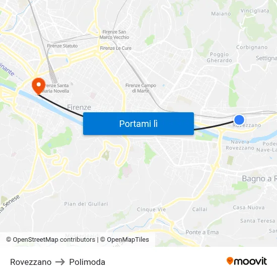 Rovezzano to Polimoda map