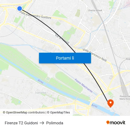 Firenze T2 Guidoni to Polimoda map