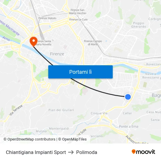 Chiantigiana Impianti Sport to Polimoda map