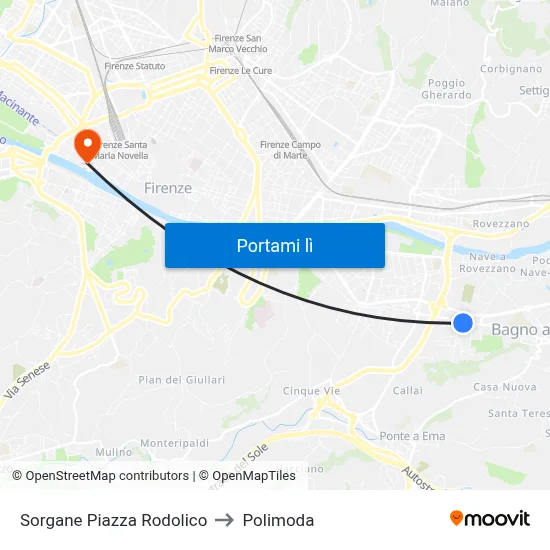 Sorgane Piazza Rodolico to Polimoda map