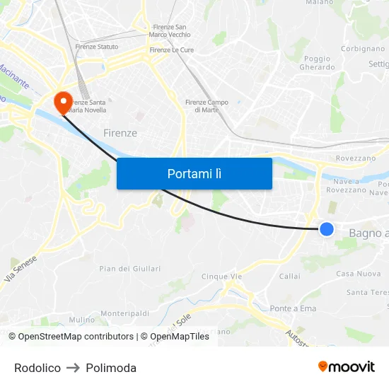 Rodolico to Polimoda map