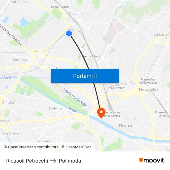 Ricasoli Petrocchi to Polimoda map