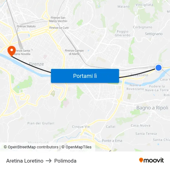 Aretina Loretino to Polimoda map