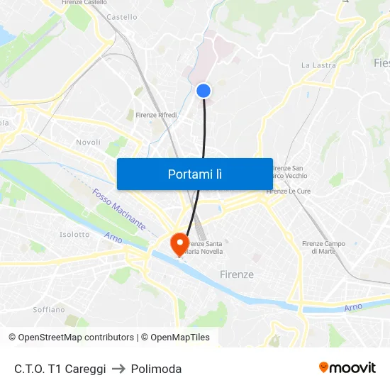 C.T.O. T1 Careggi to Polimoda map