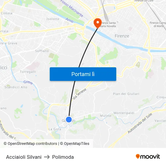 Acciaioli Silvani to Polimoda map
