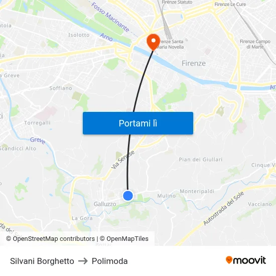 Silvani Borghetto to Polimoda map