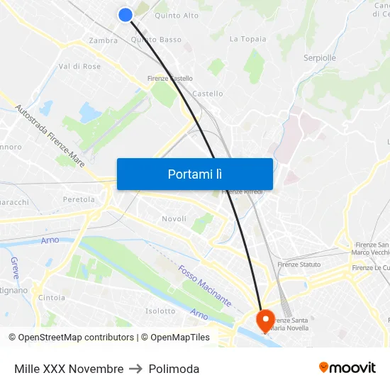 Mille XXX Novembre to Polimoda map