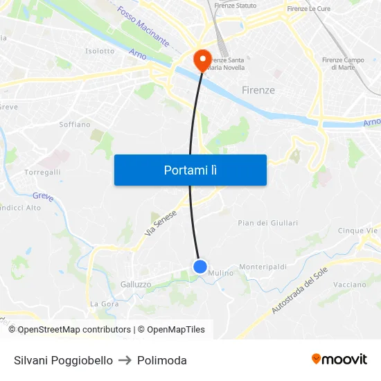 Silvani Poggiobello to Polimoda map