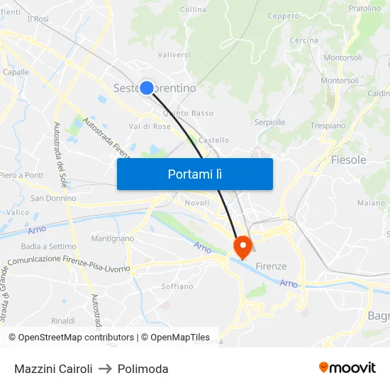 Mazzini Cairoli to Polimoda map