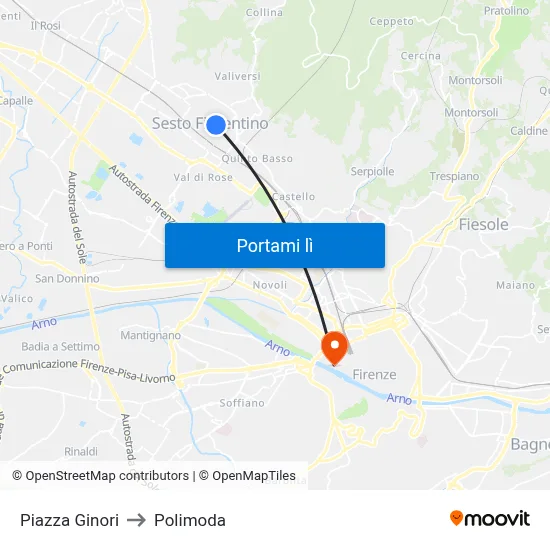 Piazza Ginori to Polimoda map