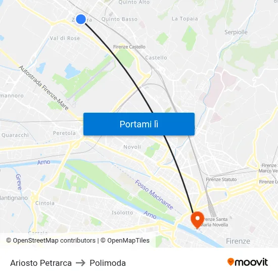 Ariosto Petrarca to Polimoda map