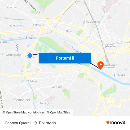 Canova Querci to Polimoda map