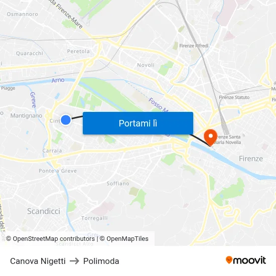 Canova Nigetti to Polimoda map