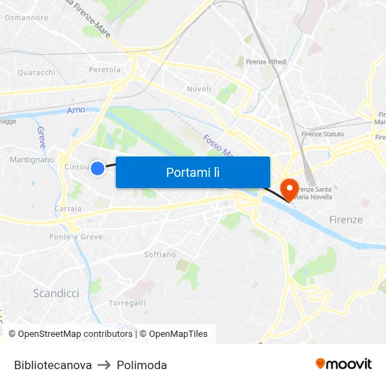 Bibliotecanova to Polimoda map