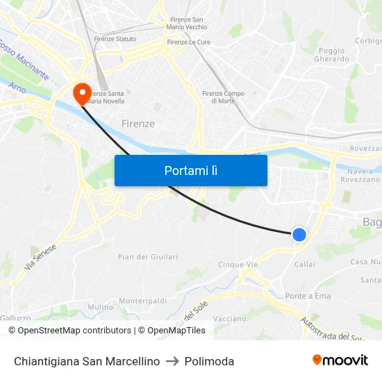 Chiantigiana San Marcellino to Polimoda map