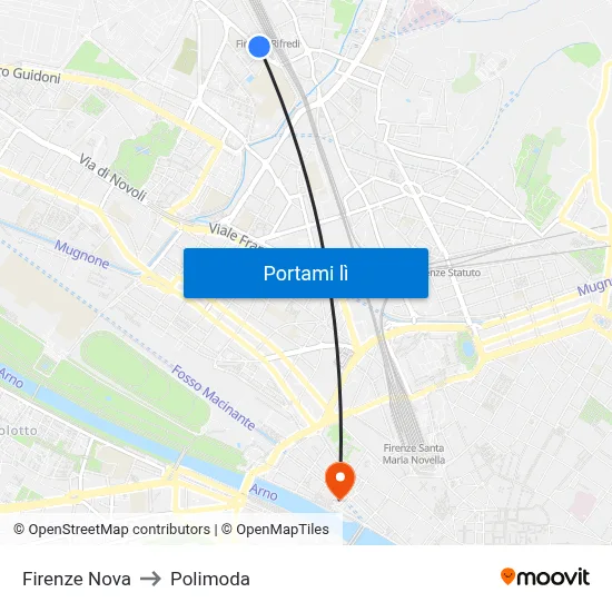 Firenze Nova to Polimoda map