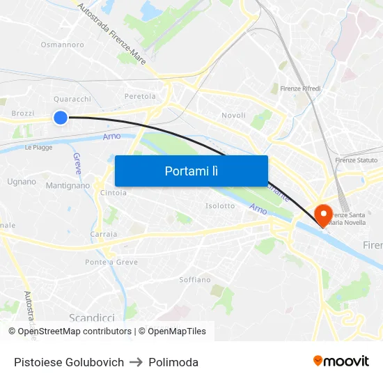 Pistoiese Golubovich to Polimoda map