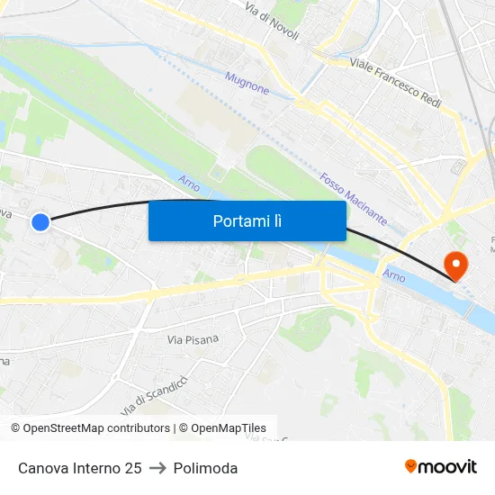 Canova Interno 25 to Polimoda map