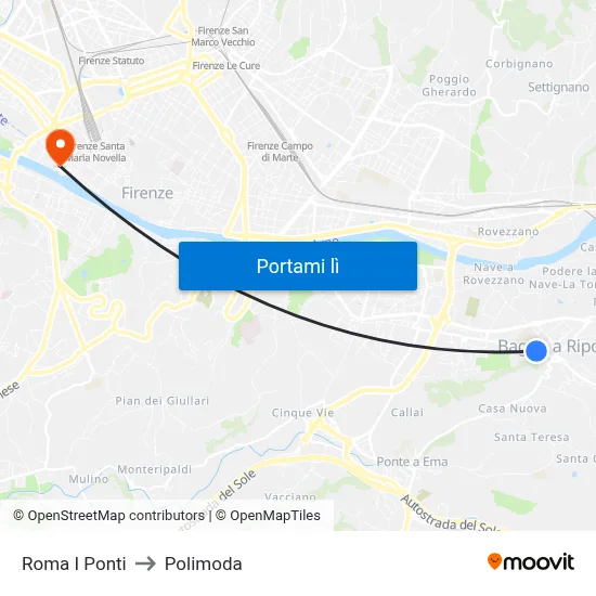 Roma I Ponti to Polimoda map