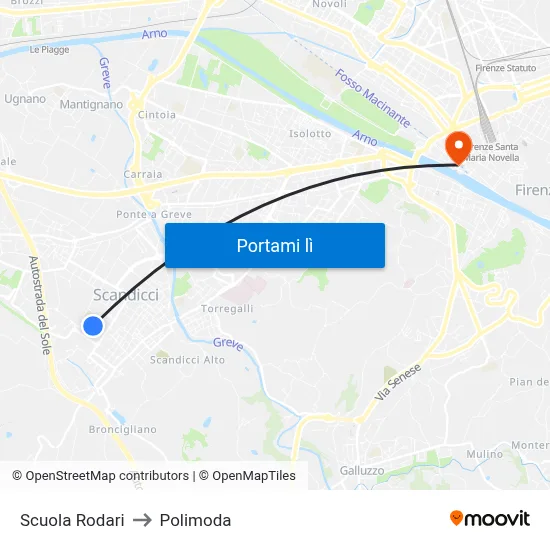 Scuola Rodari to Polimoda map