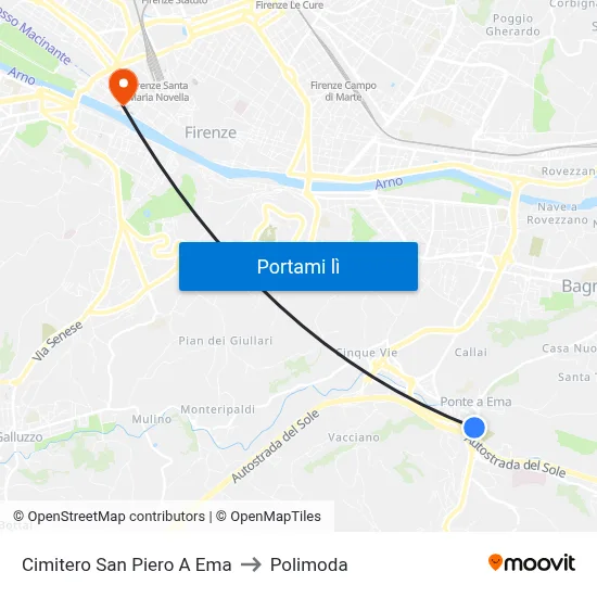 Cimitero San Piero A Ema to Polimoda map