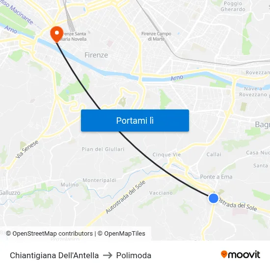 Chiantigiana Dell'Antella to Polimoda map