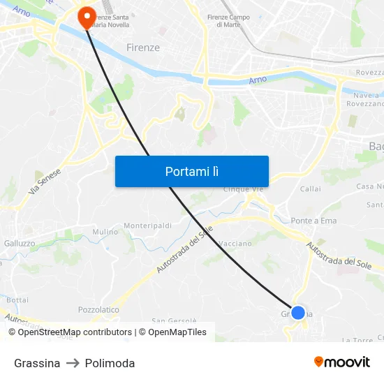 Grassina to Polimoda map