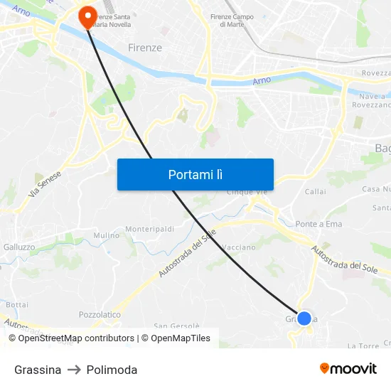 Grassina to Polimoda map